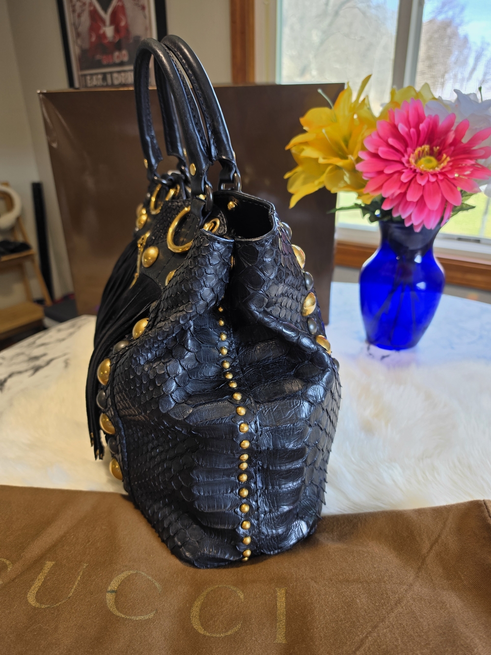 Gucci Babouska Python Studded Fringe XL Shoulder Bag - Picture 7 of 16